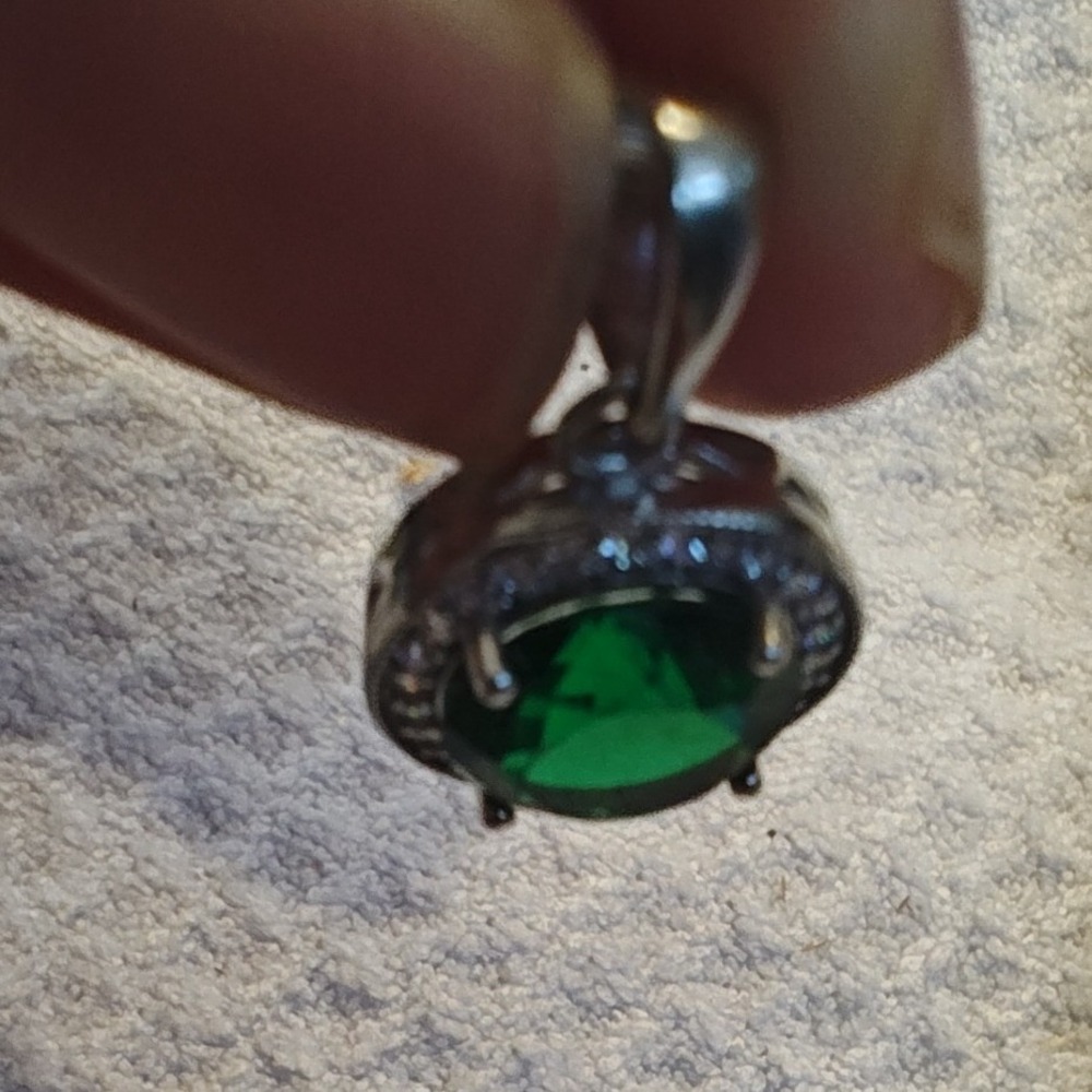 Pendant Green Silver Round Halo - Picture 4 of 8